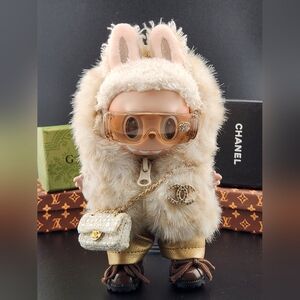 Fits Labubu Clothes Gold Fur